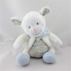 Doudou mouton blanc beige bleu laine NICOTOY