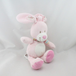 Doudou musical lapin rose écharpe rayé NICOTOY