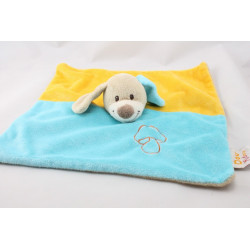 Doudou plat chien bleu jaune beige DOUKIDOU