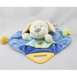 Doudou Plat rond chien bleu coeur rose NICOTOY