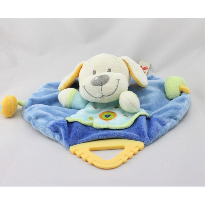Doudou Plat rond chien bleu coeur rose NICOTOY