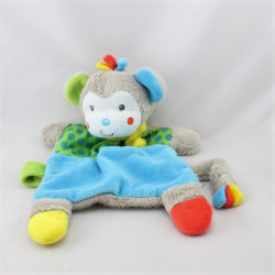 Doudou plat singe beige bleu vert rouge pois NICOTOY SIMBA TOYS