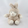 Peluche ours beige blanc déguisé en lapin BUKOWSKI