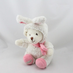 Peluche ours blanc rose déguisé en lapin BUKOWSKI