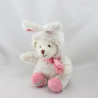 Peluche ours blanc rose déguisé en lapin BUKOWSKI