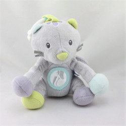 Doudou chat gris mauve bleu vert hochet miroir SUCRE D'ORGE