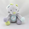 Doudou chat gris mauve bleu vert hochet miroir SUCRE D'ORGE