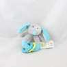 Doudou hochet chien bleu gris vert OBAIBI