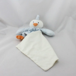 Doudou oiseau canard bleu blanc mouchoir cajou SUCRE D'ORGE