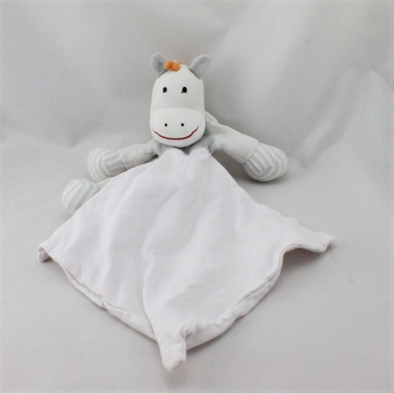 Doudou ane cheval gris orange blanc mouchoir BERLINGOT
