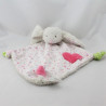 Doudou plat lapin blanc rose fleurs coeur ABSORBA