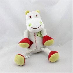 Doudou hippopotame gris blanc rouge vert SUCRE D'ORGE