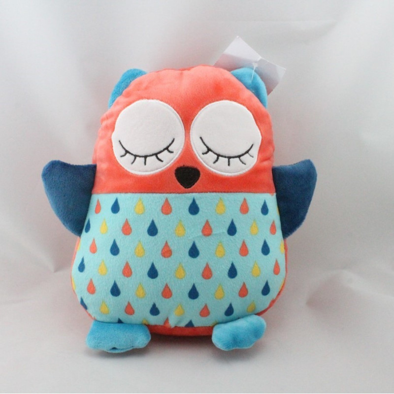 Doudou chouette hibou bleu orange  VERTBAUDET 