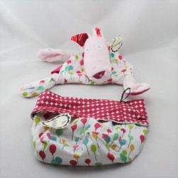 Doudou plat loup rose fushia blanc ballons BIDZOUKI