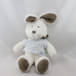 Doudou lapin blanc gris beige pull bleu papillon NICOTOY