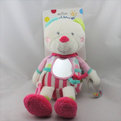 Doudou eveil chat blanc rose bleu vert rayé pois BABYSUN