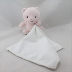 Doudou ours rose avec mouchoir blanc KIMBALOO