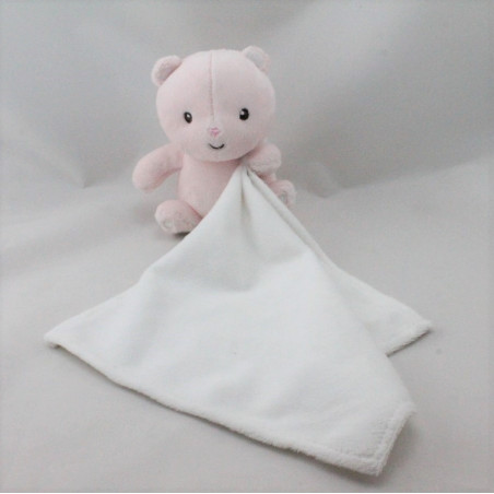 Doudou ours rose avec mouchoir blanc KIMBALOO
