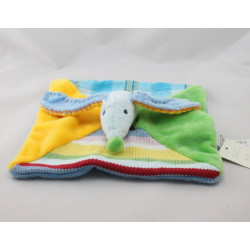 Doudou plat chien bleu jaune vert rouge laine HAPPY HORSE