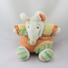 Doudou et compagnie souris orange jaune vert rayé