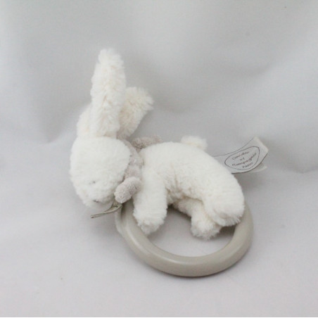 Doudou et compagnie hochet lapin blanc gris Bonbon 