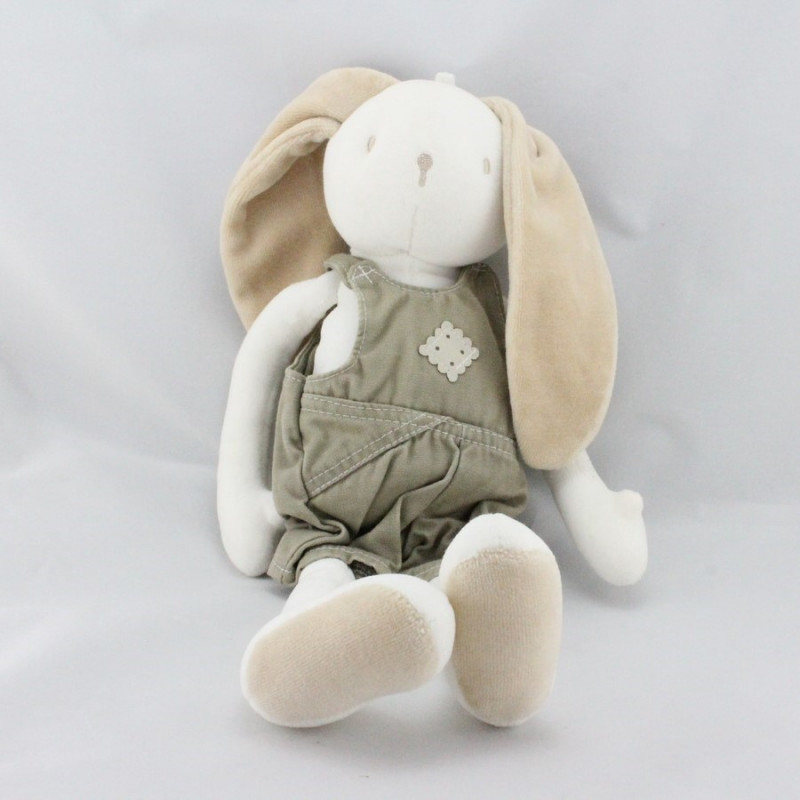 Doudou lapin blanc beige kaki BERLINGOT