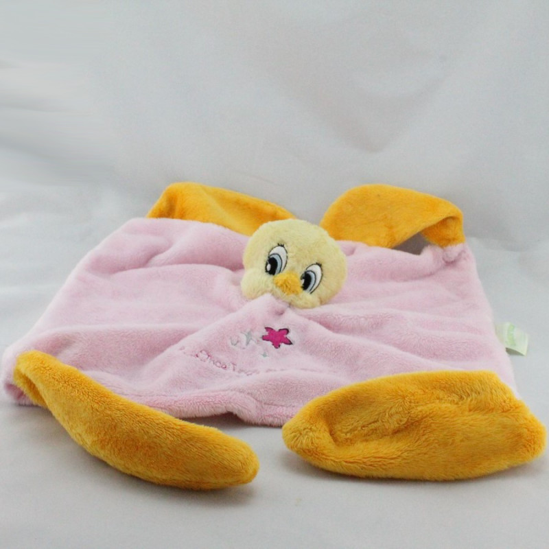 Doudou plat rose Titi Le Canari jaune LOONEY TUNES
