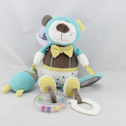 Doudou ours Paddy bleu marron blanc jaune SAUTHON