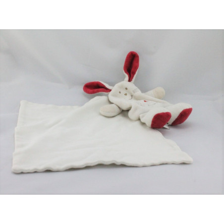 Doudou lapin blanc rouge mouchoir Cajou SUCRE D'ORGE
