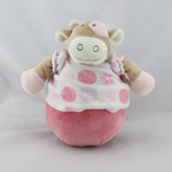 Doudou culbuto vache beige rose fleurs Lola rosalie NOUKIE'S