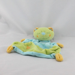 Doudou plat chat bleu vert orange SAUTHON