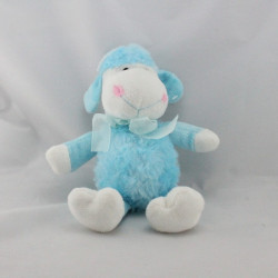 Doudou mouton bleu blanc noeud