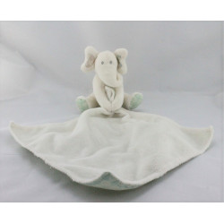 Doudou éléphant blanc vert mouchoir MARKS & SPENCER