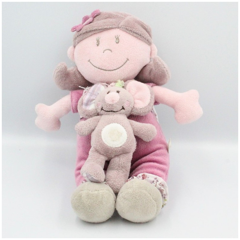 Doudou musical poupée fille rose prune robe fleurs Nina Kenza NOUKIE'S