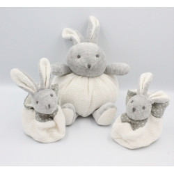 Doudou lapin gris blanc laine VERTBAUDET