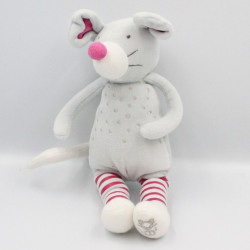 Doudou souris grise rose rayé OBAIBI
