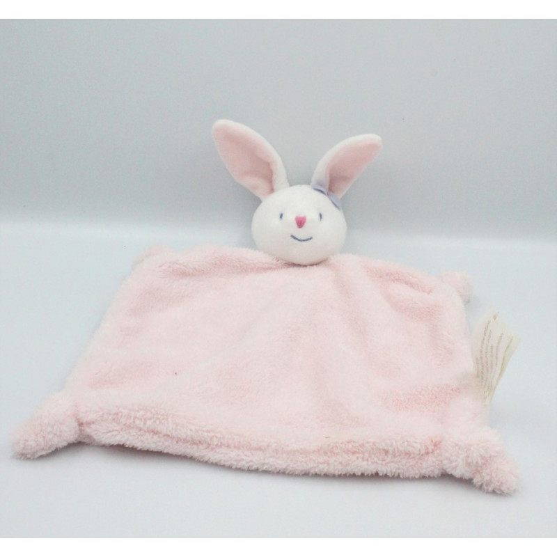 Doudou lapin rose blanc noeud KIMBALOO