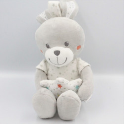 Doudou musical lapin blanc gris étoiles MOTS D'ENFANTS