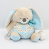 Doudou lapin bleu blanc étoiles hochet balle MOTS D'ENFANTS