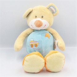 Doudou ours beige bleu orange voiture DOUKIDOU 