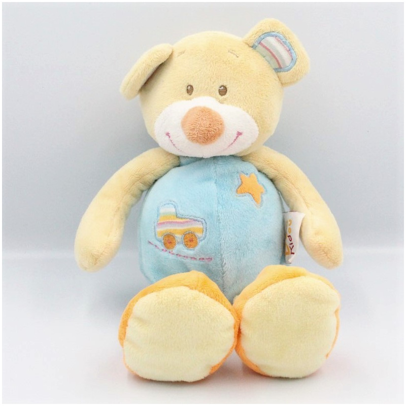 Doudou ours beige bleu orange voiture DOUKIDOU 