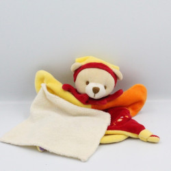 Doudou plat ours arlequin rouge violet orange mouchoir BABY NAT