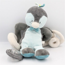 Doudou oiseau pingouin gris bleu Louis hochet NOUKIE'S