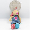 Doudou chien beige bleu rose coeur LIEF