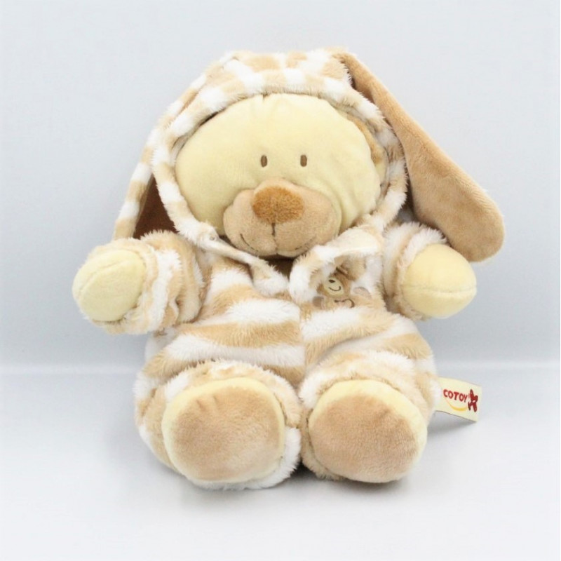 Doudou ours déguisé en lapin beige écru blanc rayé NICOTOY
