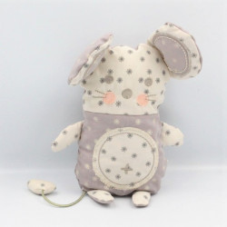 Doudou semi plat souris grise beige fleurs VERTBAUDET
