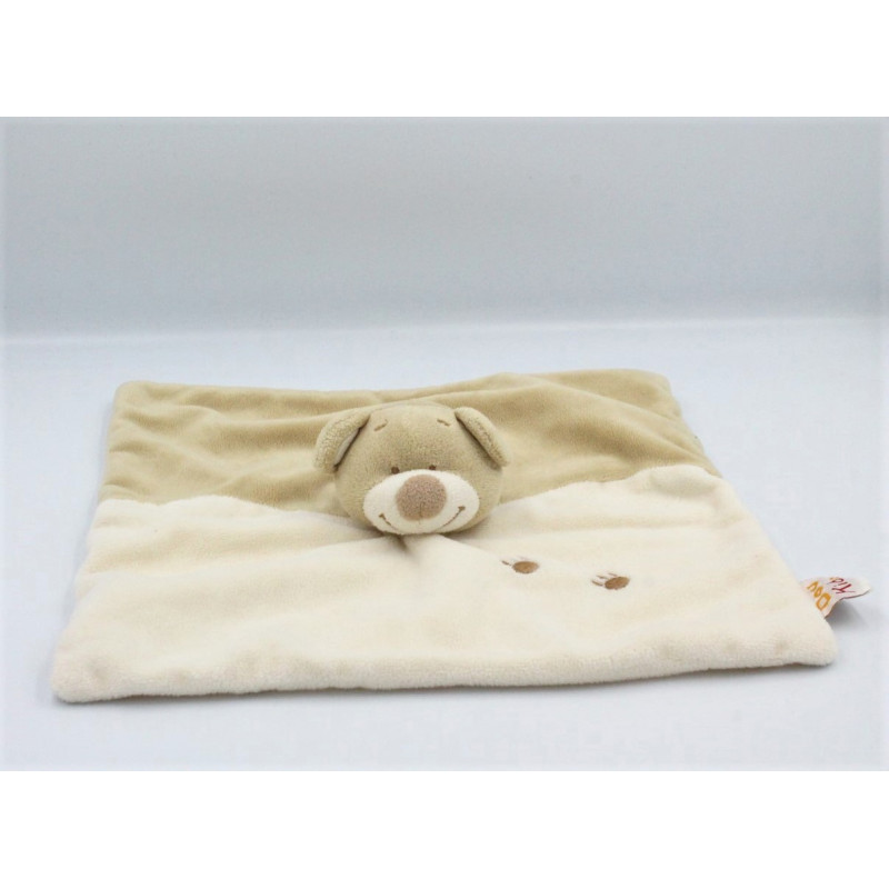 Doudou plat ours beige blanc empreintes DOUKIDOU