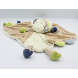 Doudou plat singe écru marron bleu vert BABYSUN