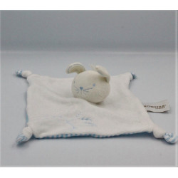 Doudou plat lapin blanc rayé bleu ORCHESTRA