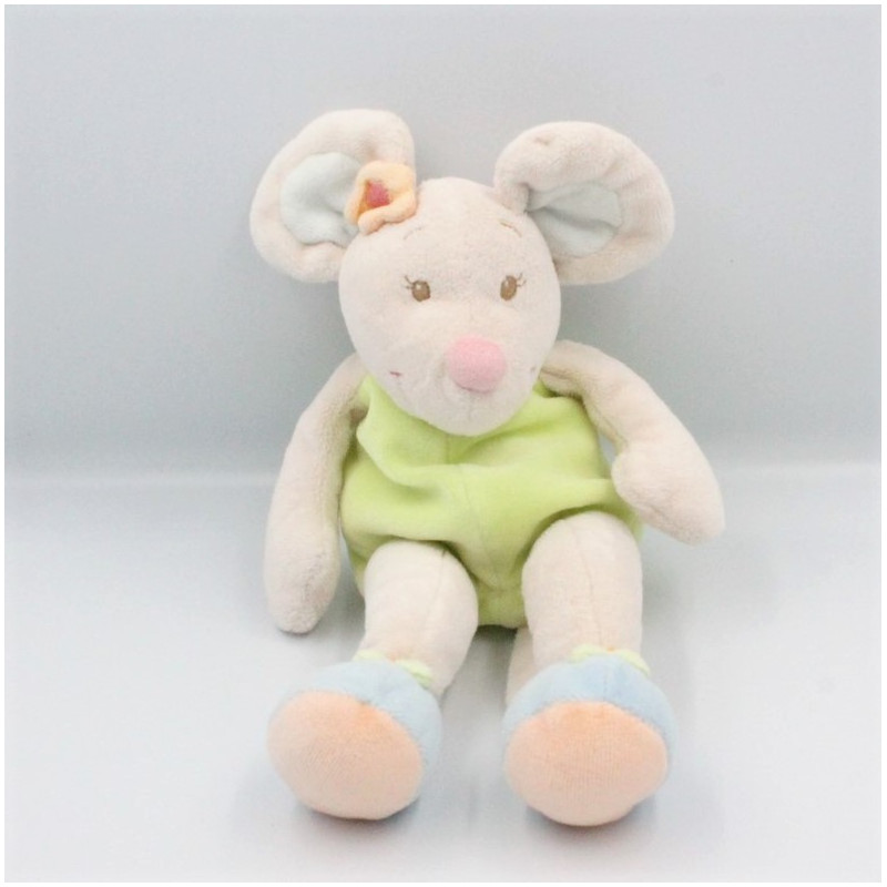 Doudou souris beige vert bleu rose NATTOU